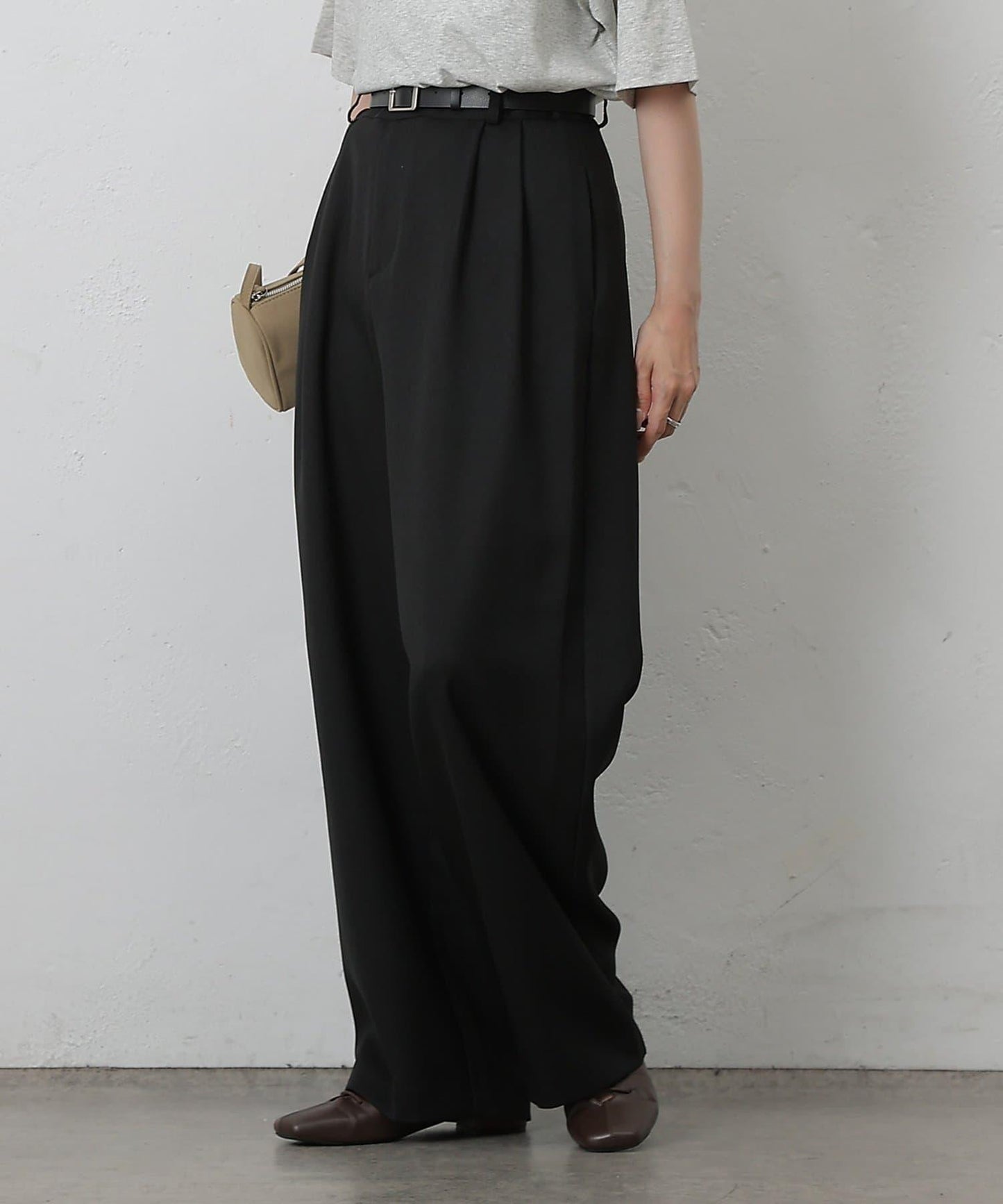 【AW/可搭配套裝】仿羊毛褶皺寬鬆長褲