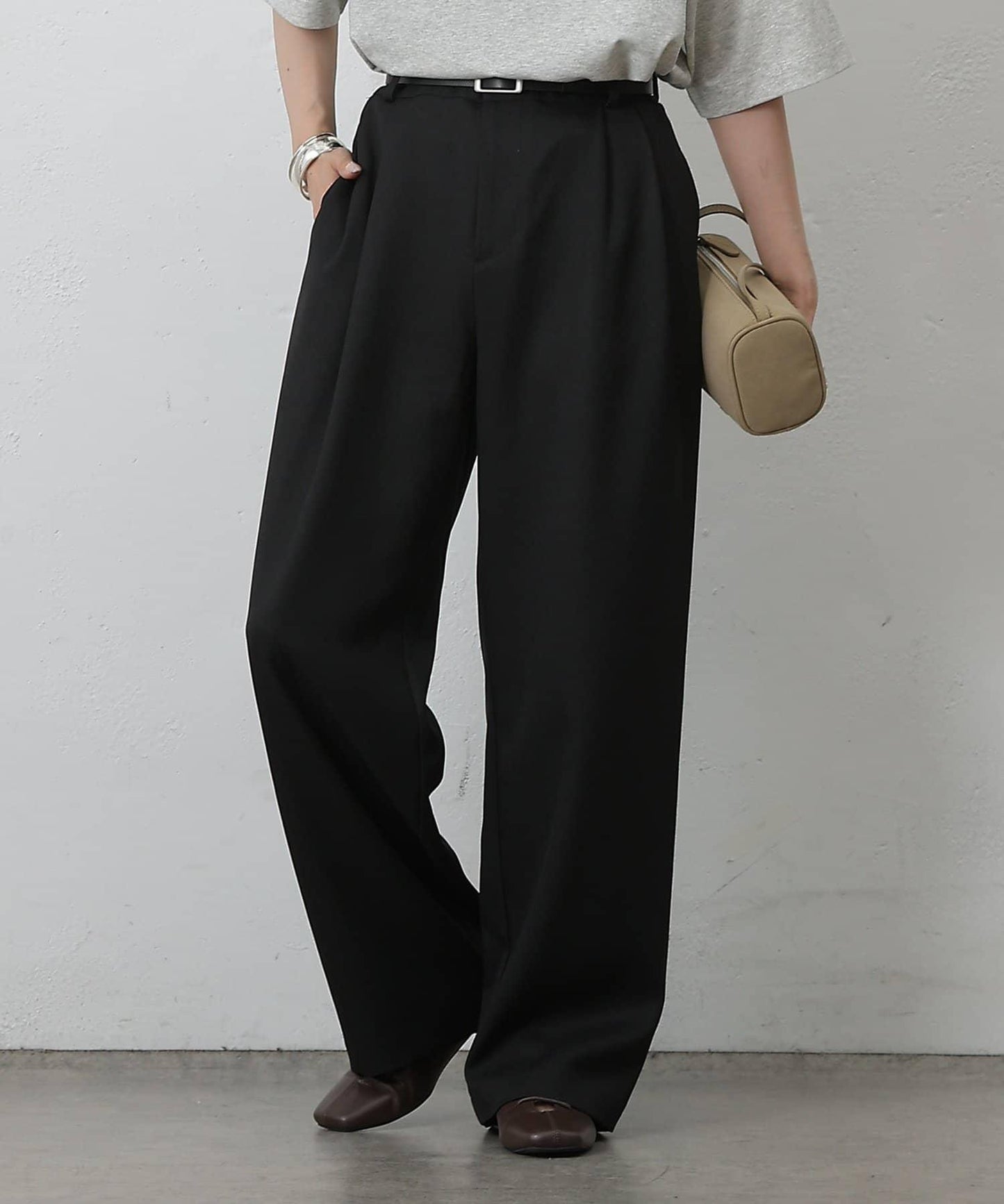 【AW/可搭配套裝】仿羊毛褶皺寬鬆長褲