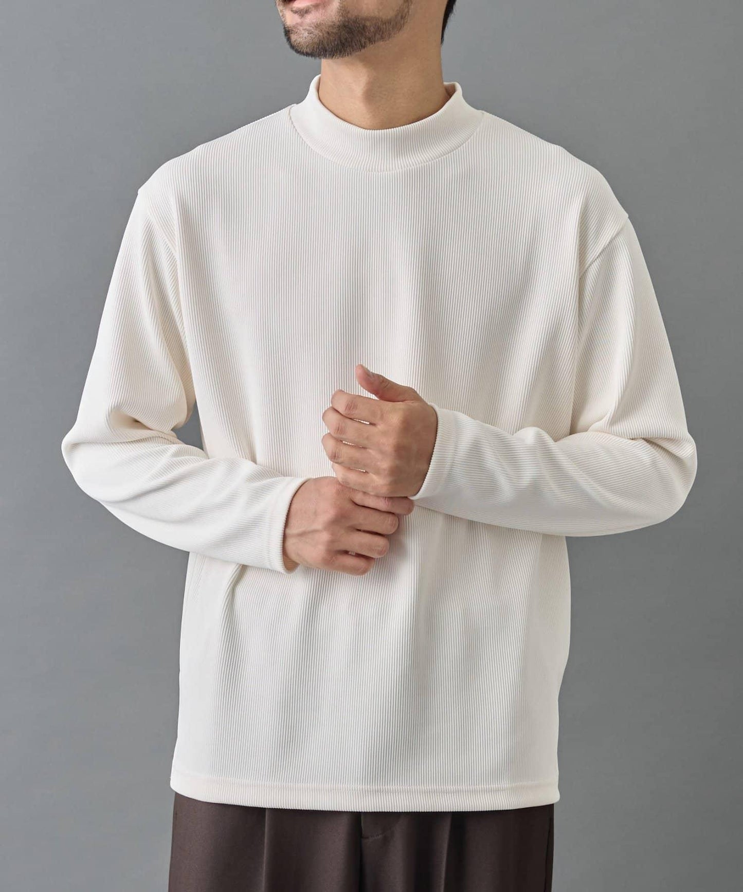 【AW】褶皺羅紋高領長袖T恤