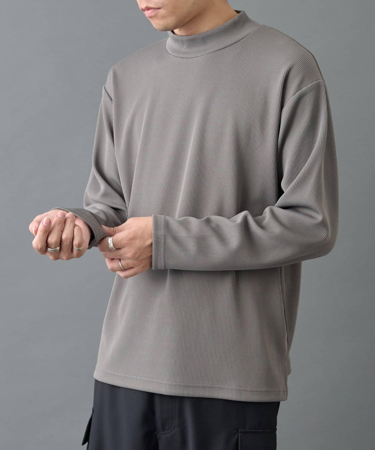 【AW】褶皺羅紋高領長袖T恤