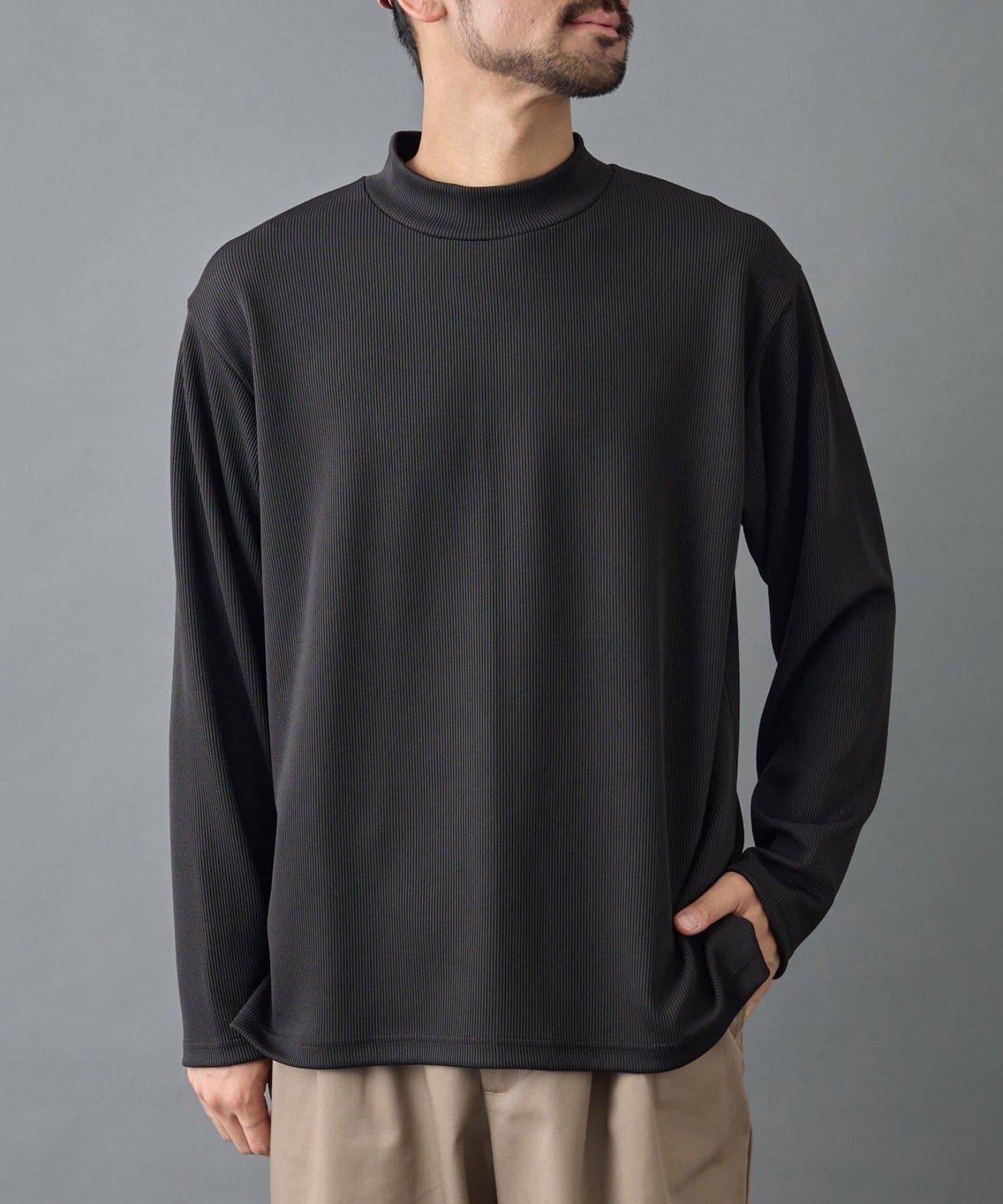 【AW】褶皺羅紋高領長袖T恤