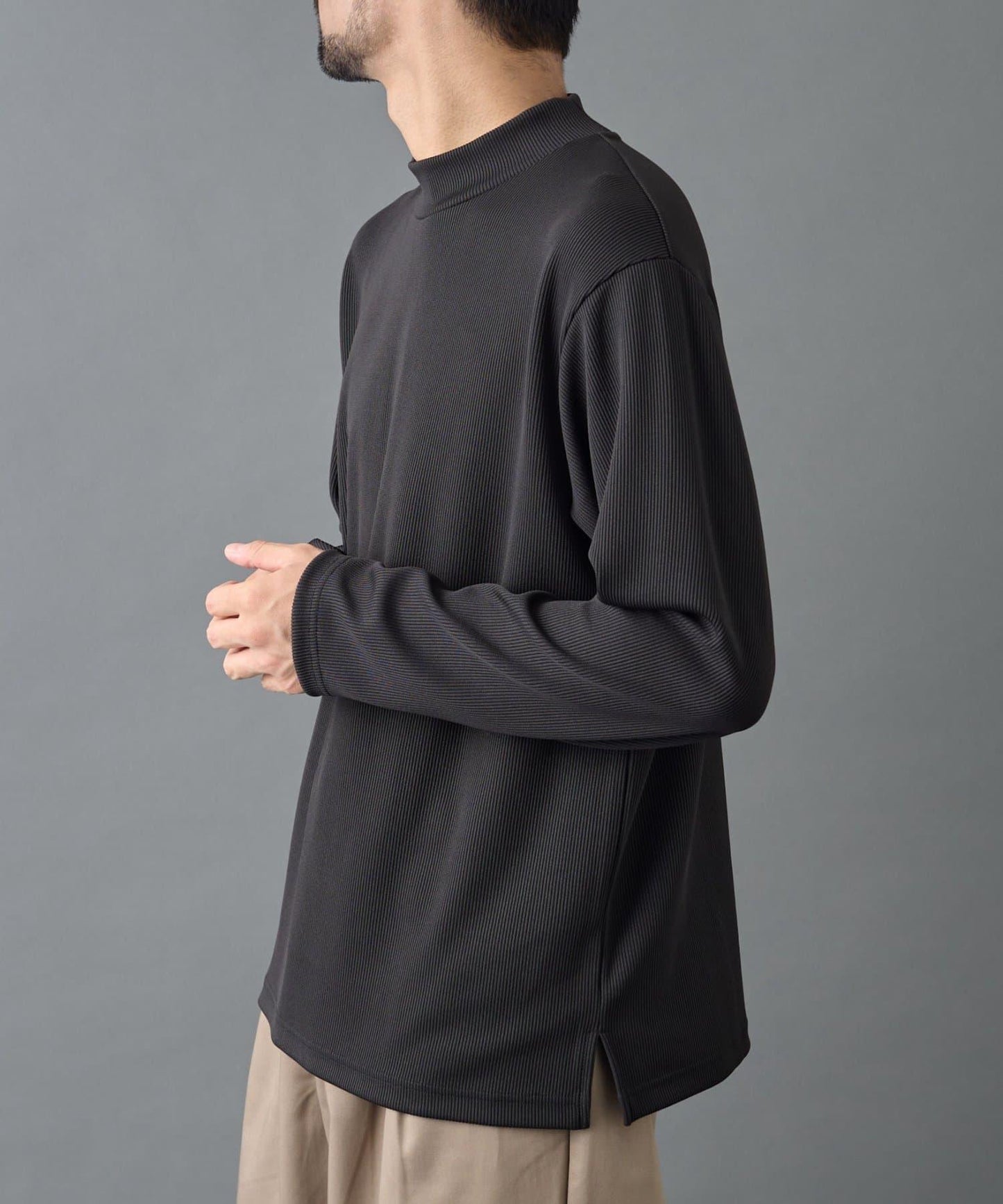 【AW】褶皺羅紋高領長袖T恤