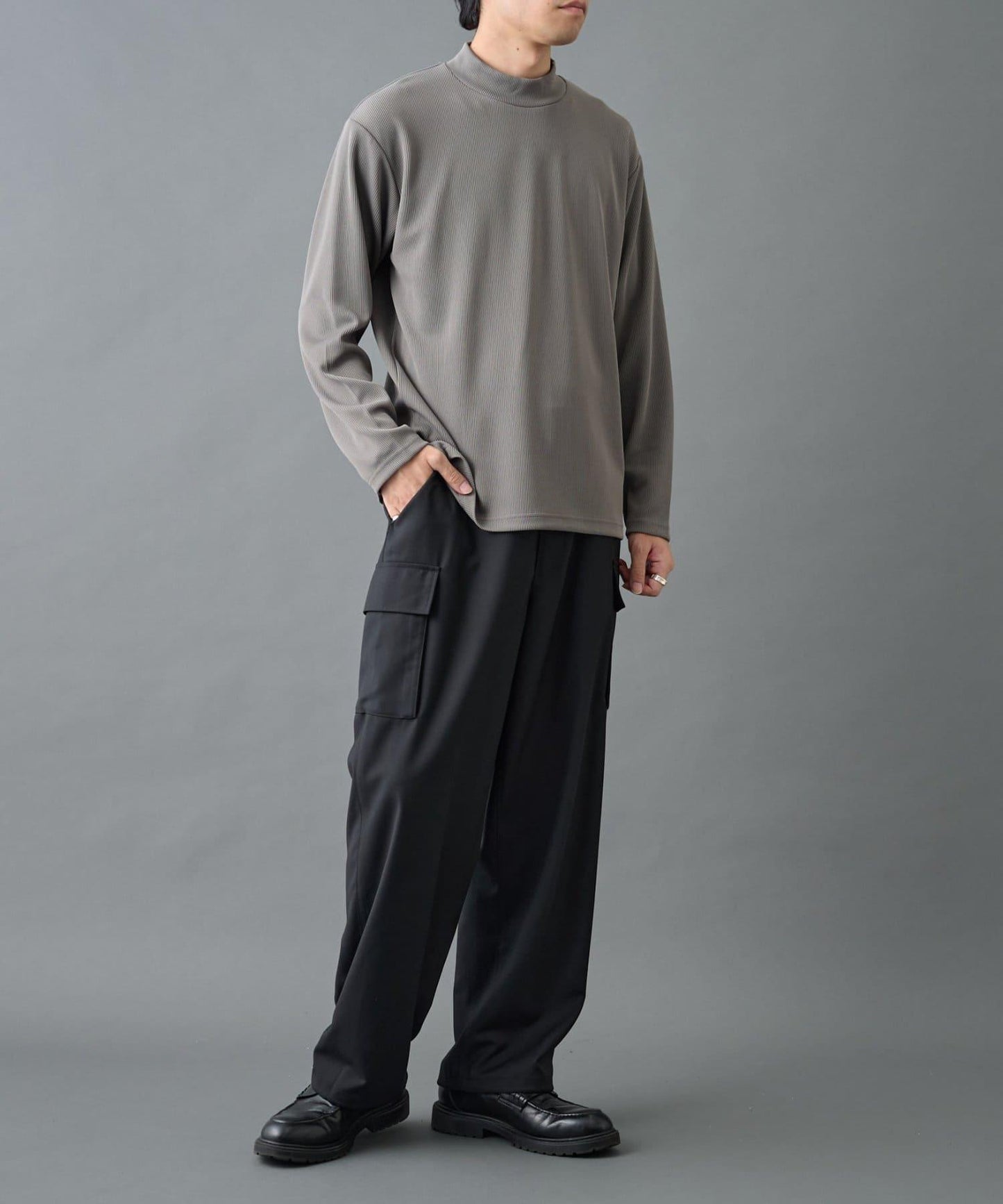 【AW】褶皺羅紋高領長袖T恤