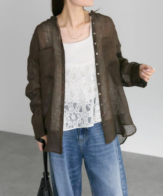 亞麻紗帶領襯衫