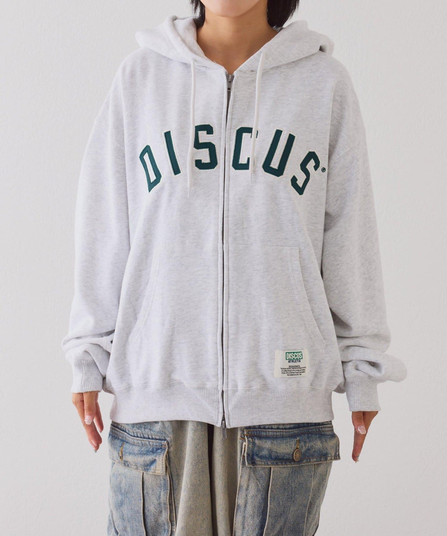 【DISCUS】標誌刺繡加絨全拉鍊連帽衛衣