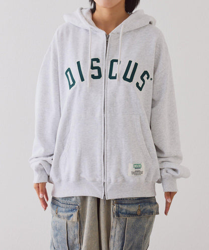 【DISCUS】標誌刺繡加絨全拉鍊連帽衛衣