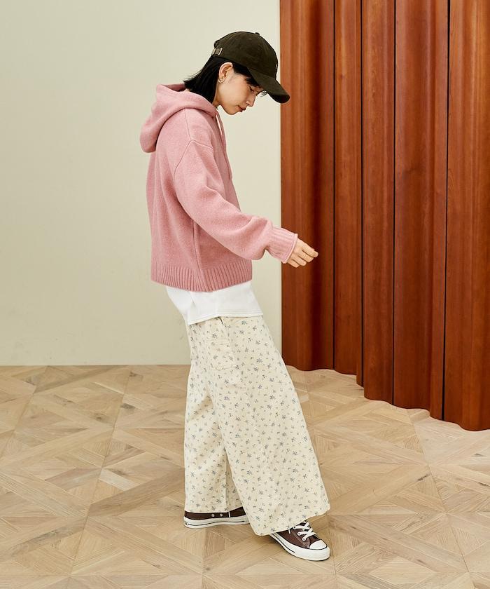 帶口袋針織連帽衫