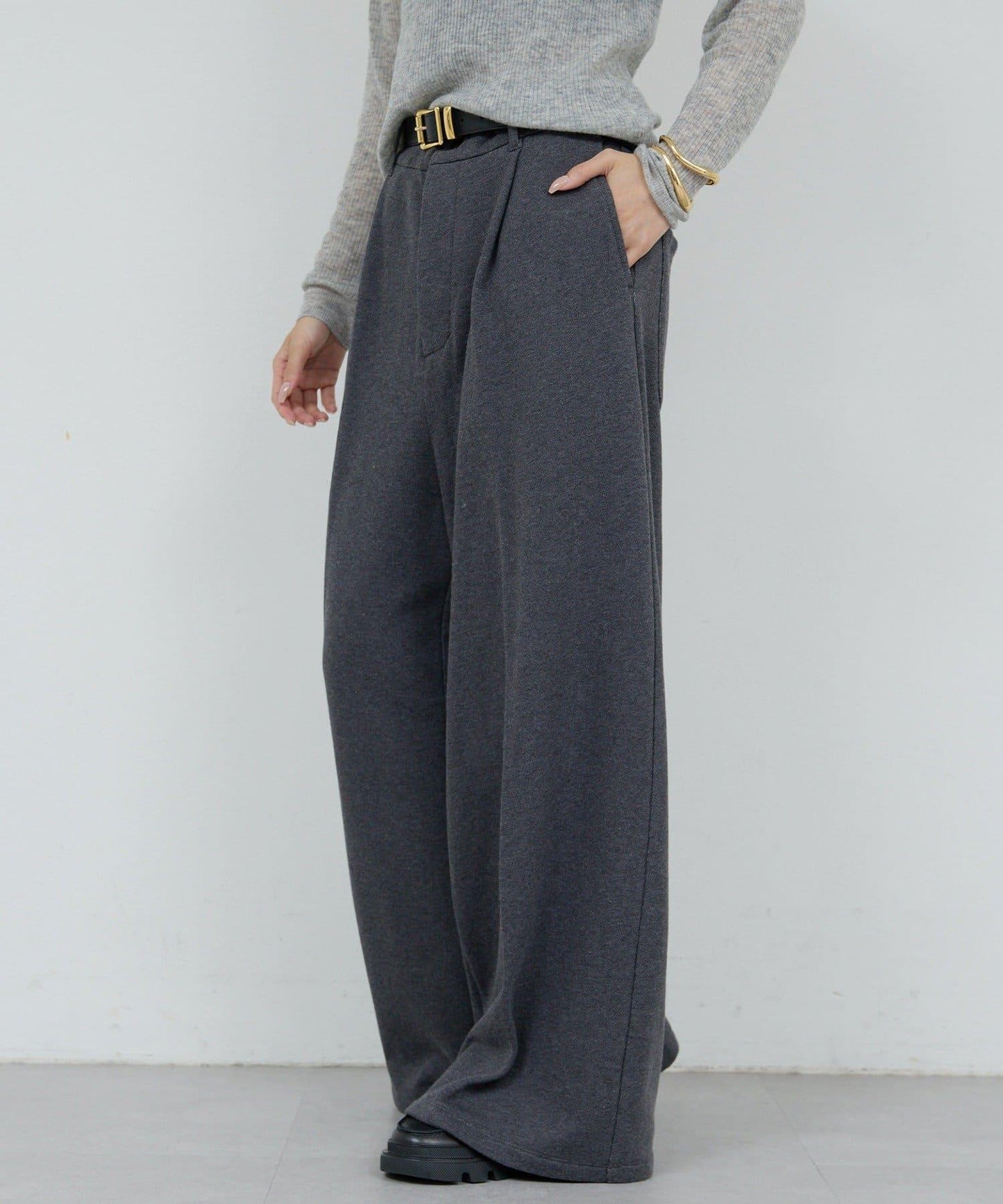 【HERITANOVUM】毛圈布褶皺寬鬆長褲