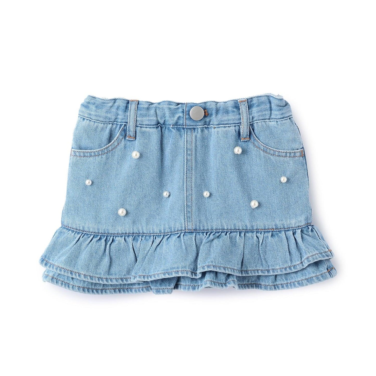 珍珠裝飾牛仔裙褲