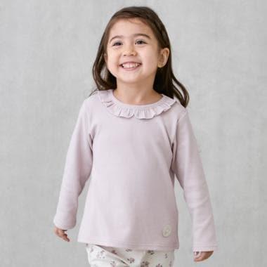 【有機棉】荷葉邊領長袖T恤