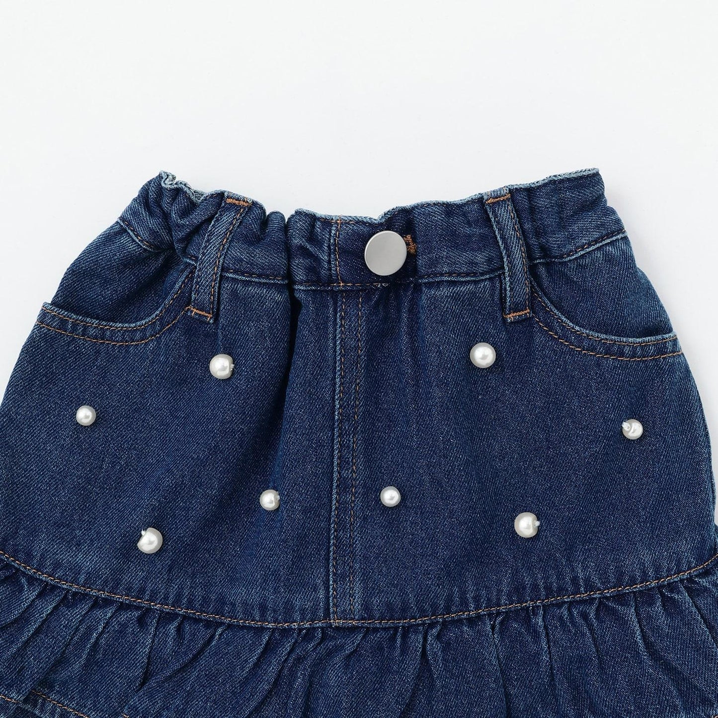 珍珠裝飾牛仔裙褲