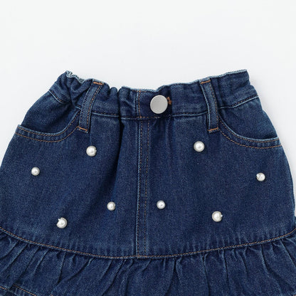 珍珠裝飾牛仔裙褲