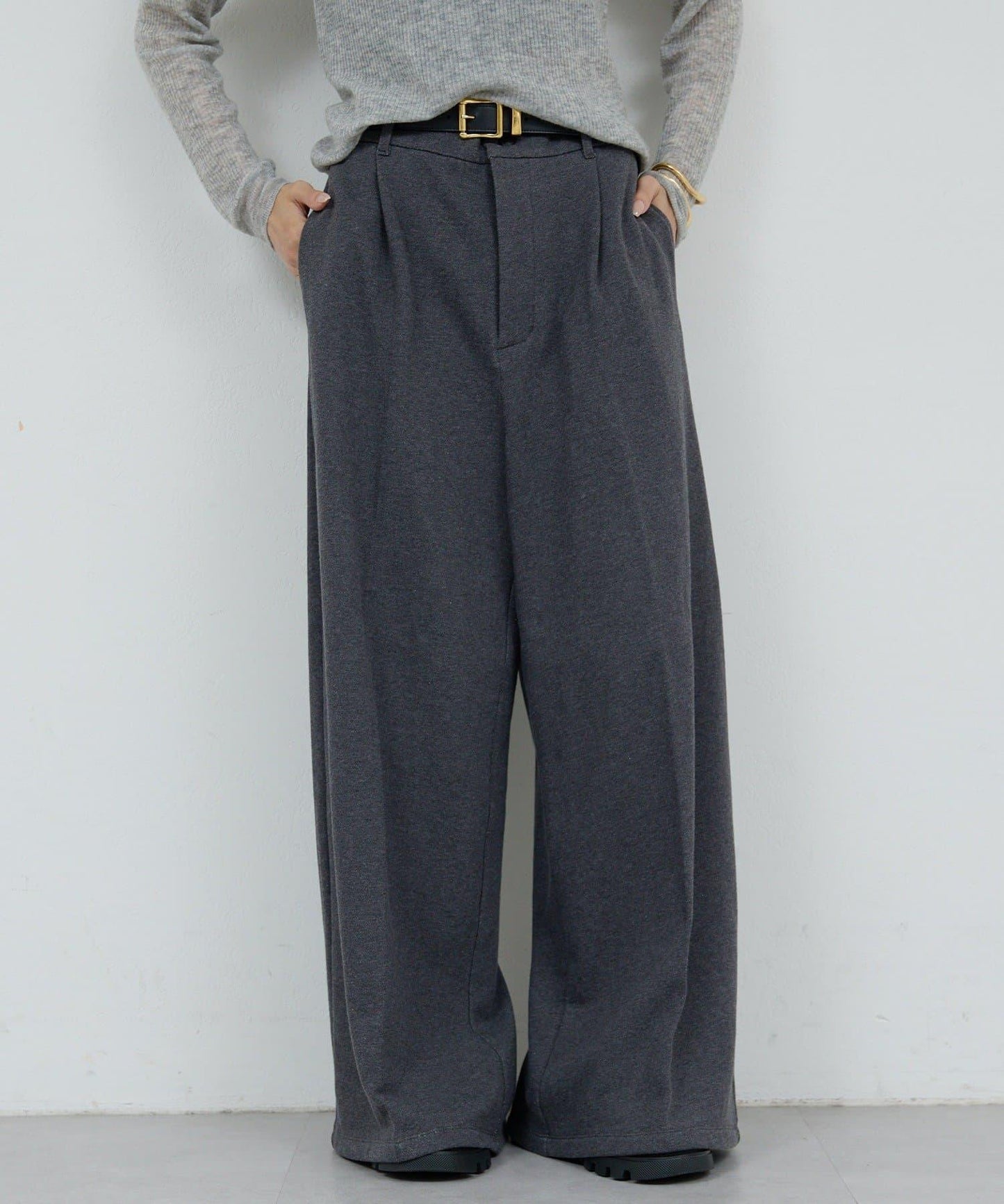 【HERITANOVUM】毛圈布褶皺寬鬆長褲