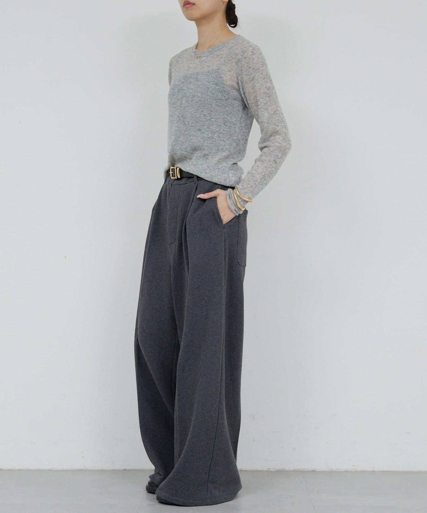 【HERITANOVUM】毛圈布褶皺寬鬆長褲