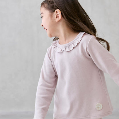 【有機棉】荷葉邊領長袖T恤