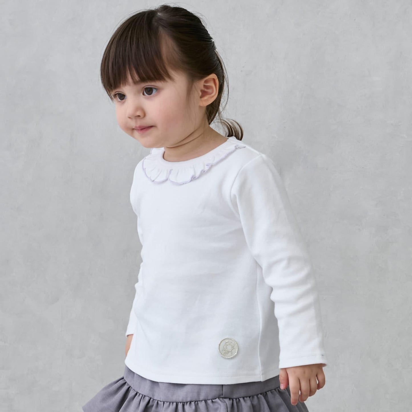 【有機棉】荷葉邊領長袖T恤