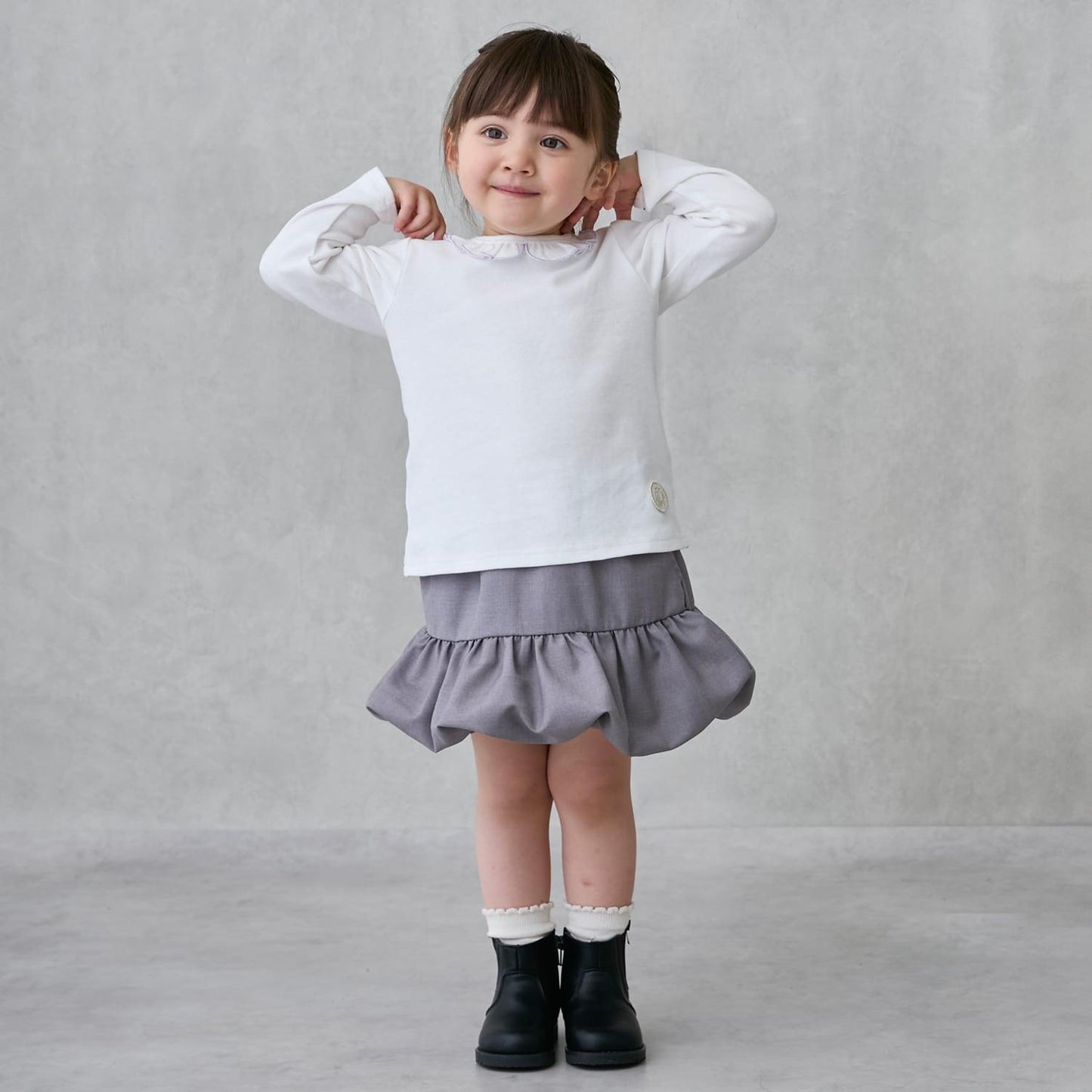 【有機棉】荷葉邊領長袖T恤