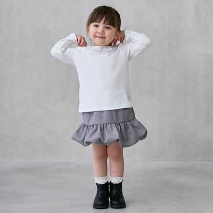 【有機棉】荷葉邊領長袖T恤