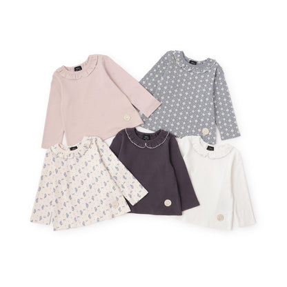 【有機棉】荷葉邊領長袖T恤