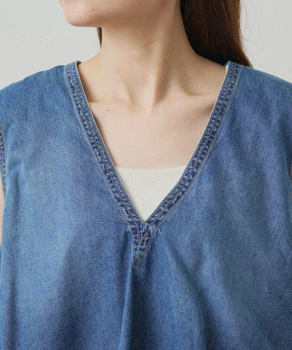 【套裝商品】牛仔喇叭袖上衣+休閒褲套裝