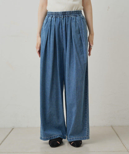 【套裝商品】牛仔喇叭袖上衣+休閒褲套裝