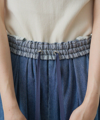 【套裝商品】牛仔喇叭袖上衣+休閒褲套裝