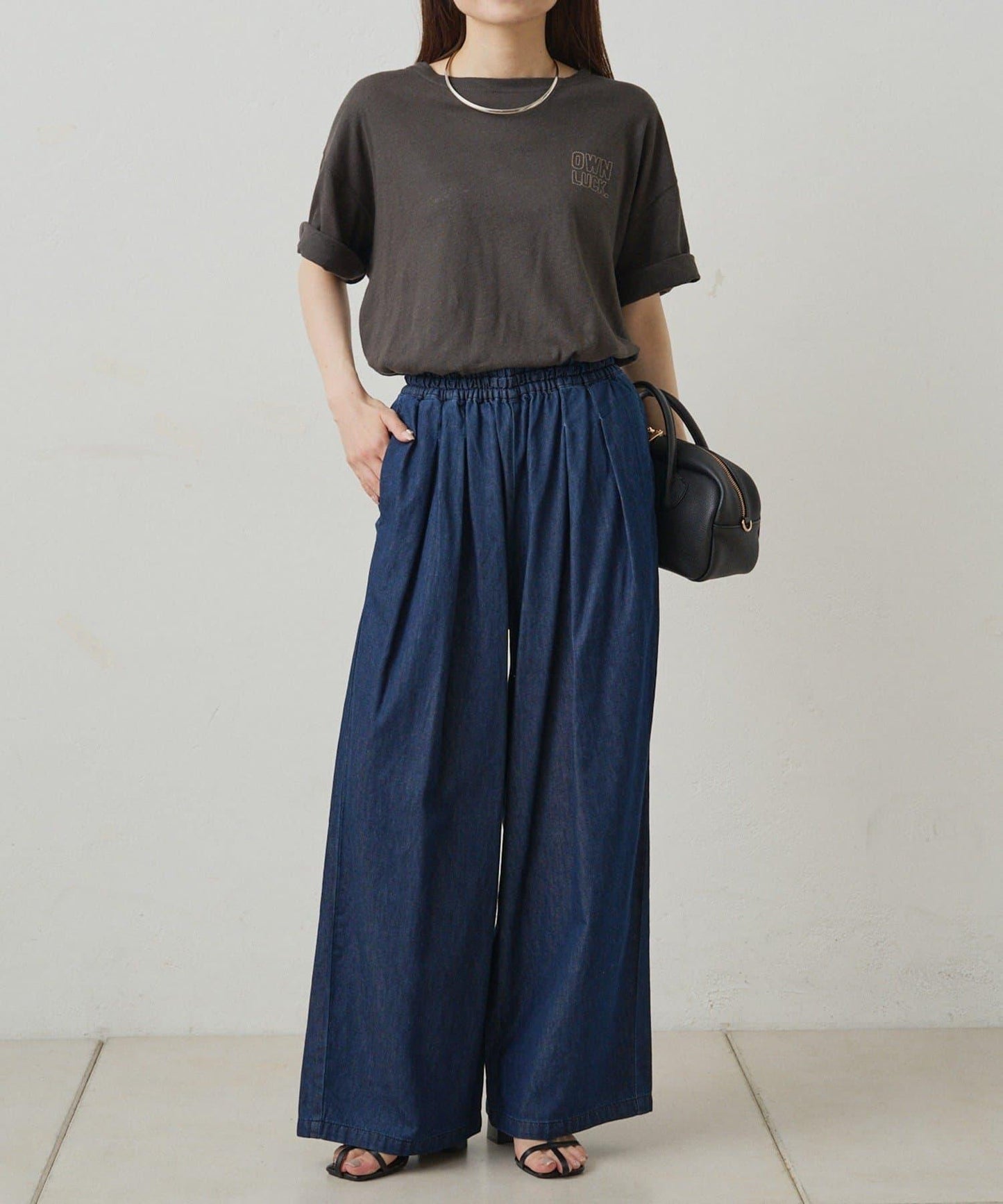 【套裝商品】牛仔喇叭袖上衣+休閒褲套裝