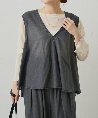 【套裝商品】牛仔喇叭袖上衣+休閒褲套裝