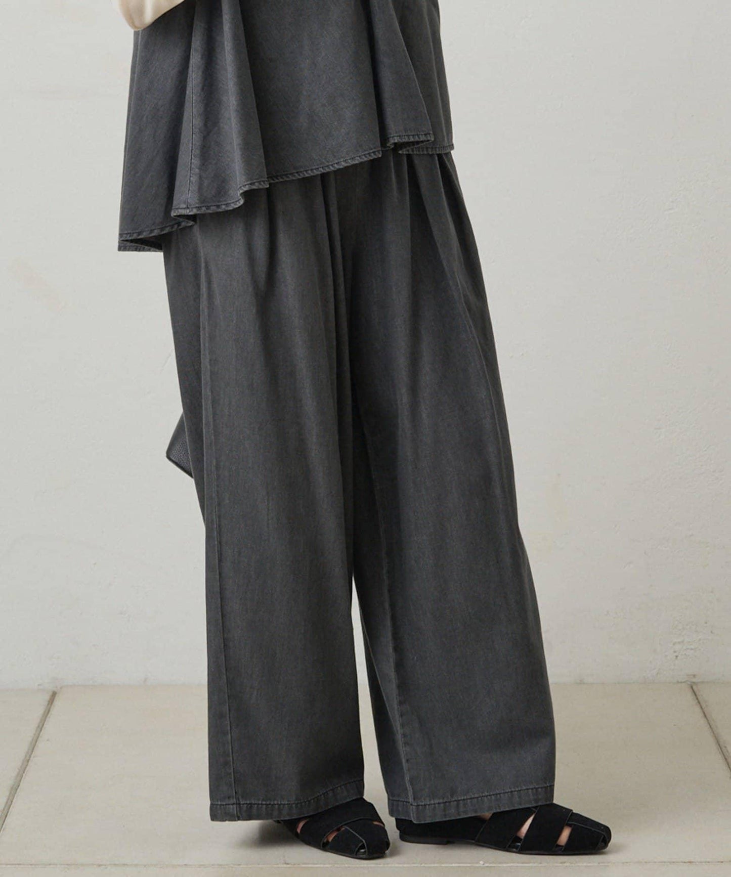 【套裝商品】牛仔喇叭袖上衣+休閒褲套裝