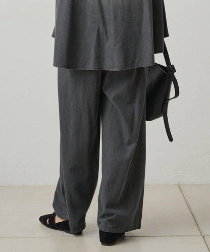 【套裝商品】牛仔喇叭袖上衣+休閒褲套裝