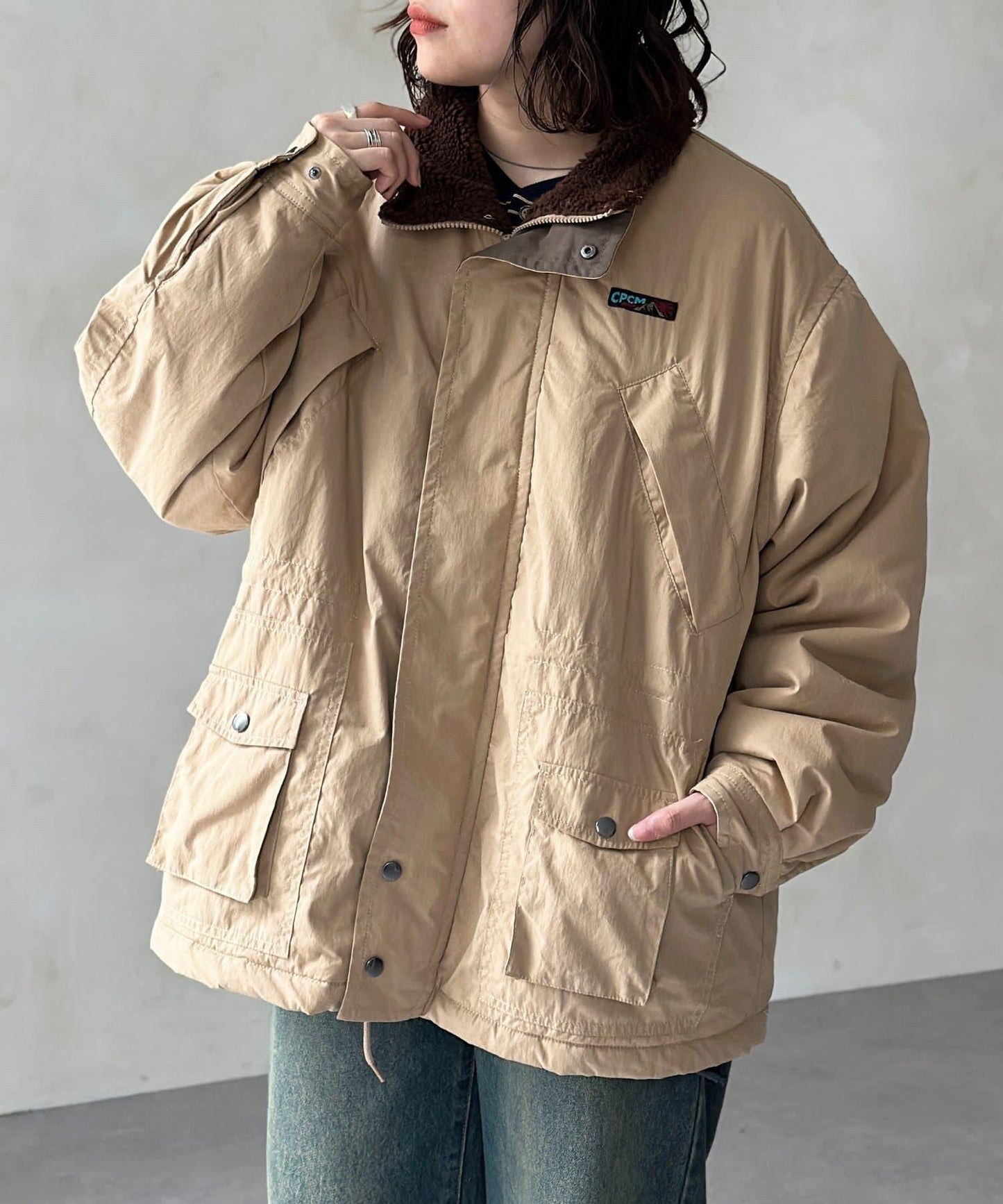 翻領羊羔絨立領狩獵中長款夾克