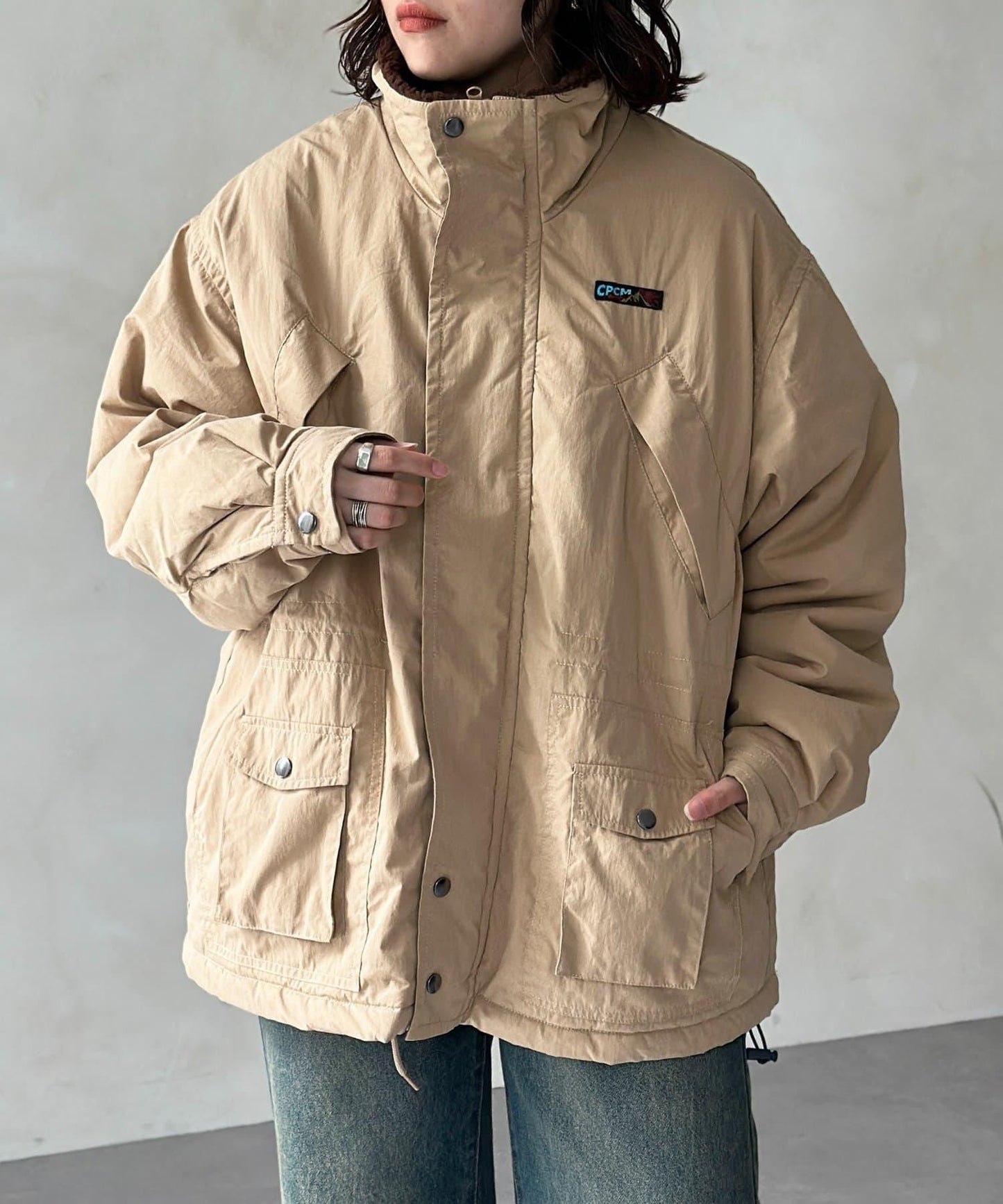 翻領羊羔絨立領狩獵中長款夾克