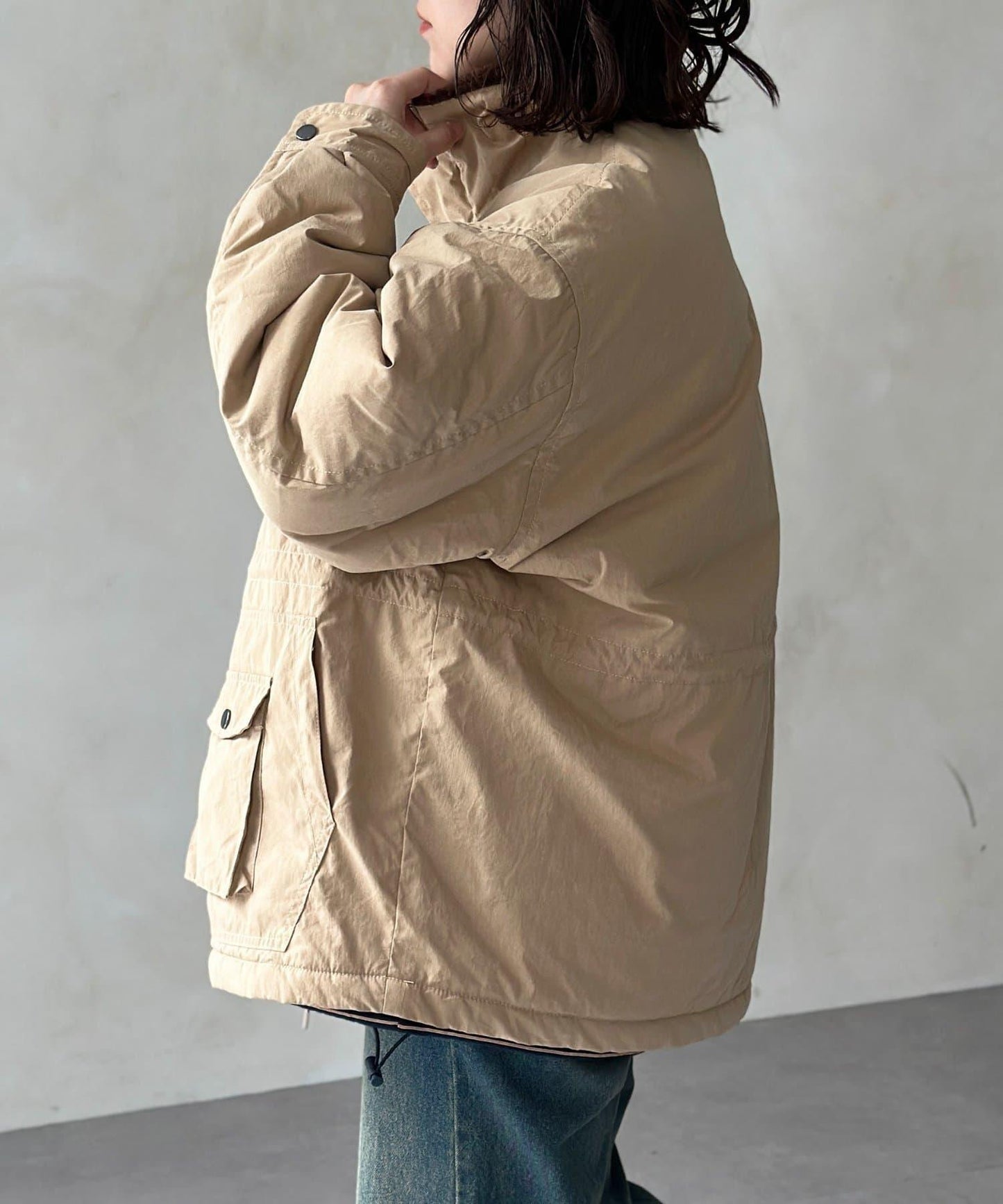 翻領羊羔絨立領狩獵中長款夾克