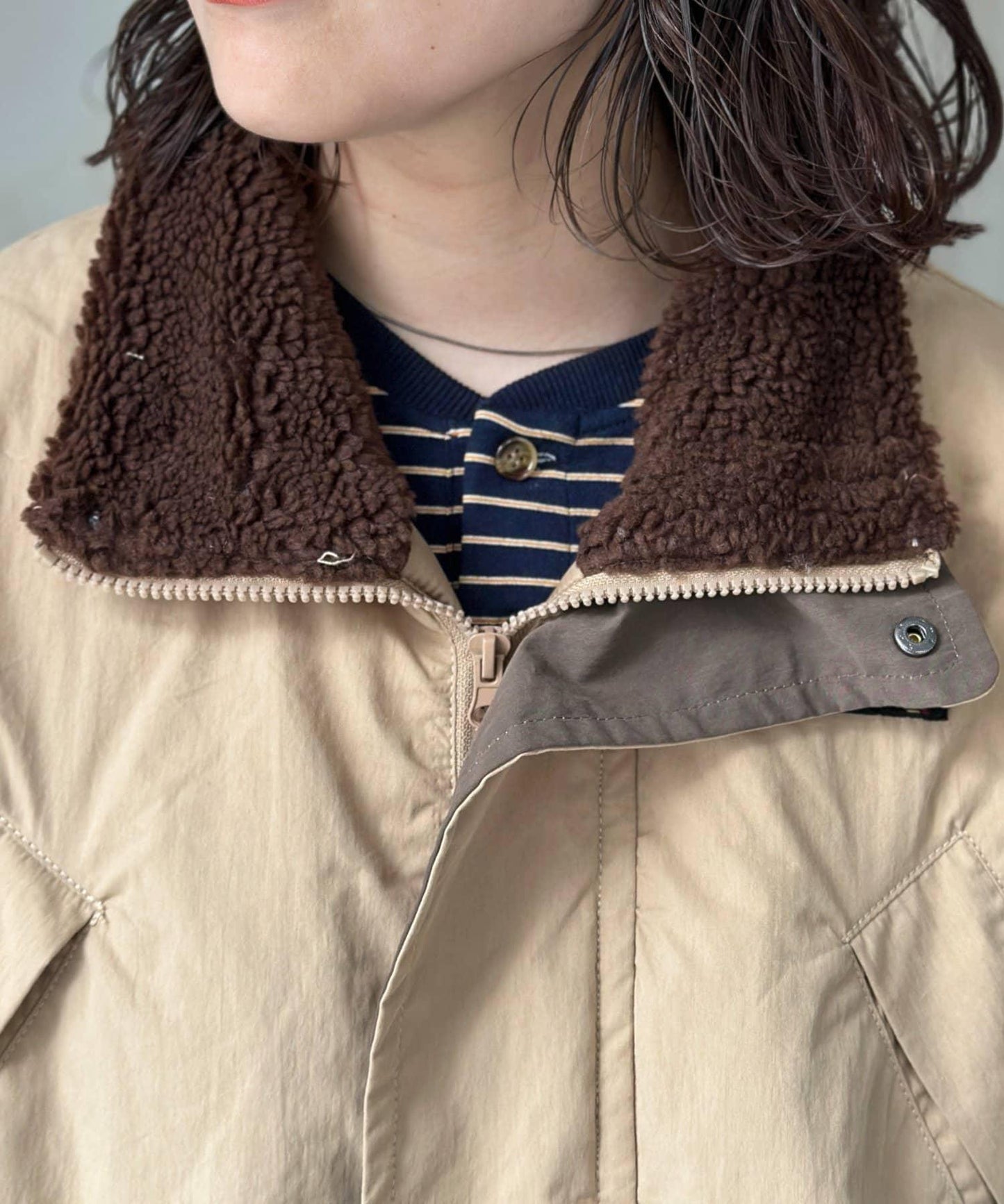 翻領羊羔絨立領狩獵中長款夾克