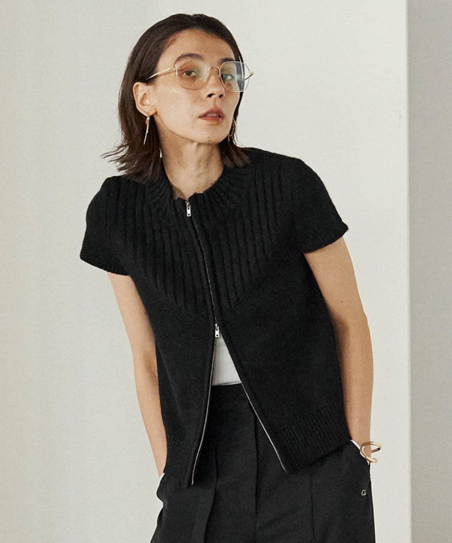 【CAPRICIEUX LE'MAGE】短袖拉鍊針織衫