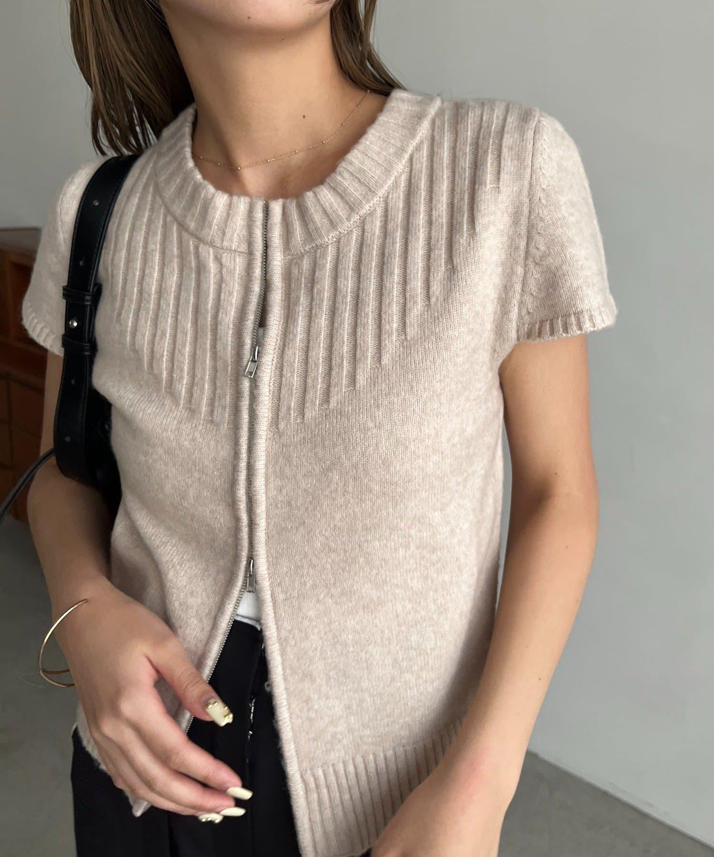 【CAPRICIEUX LE'MAGE】短袖拉鍊針織衫