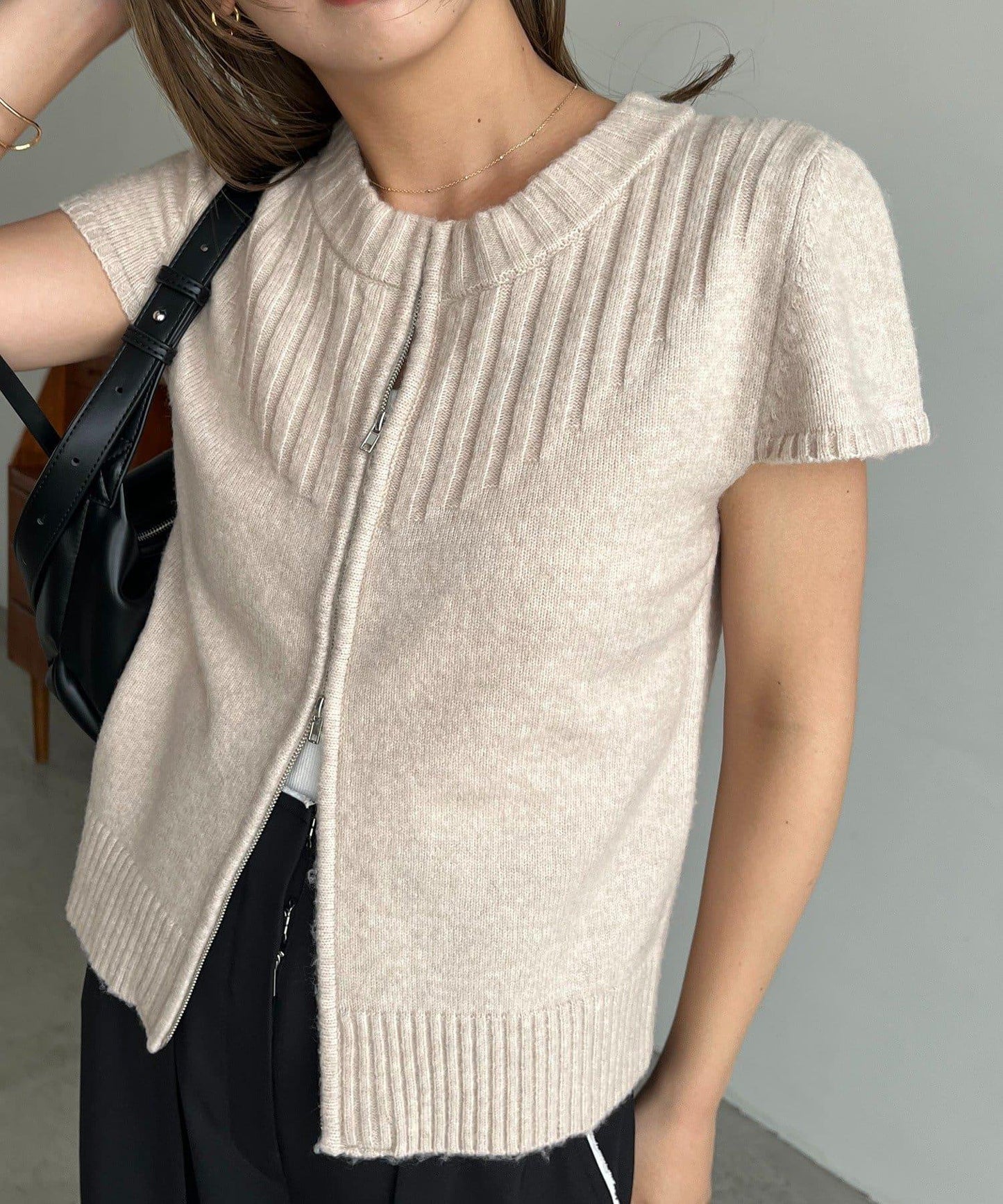 【CAPRICIEUX LE'MAGE】短袖拉鍊針織衫