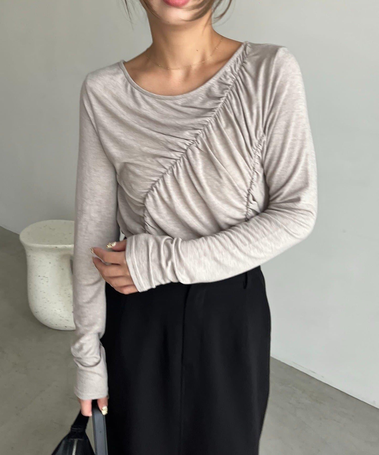 褶皺長袖T恤