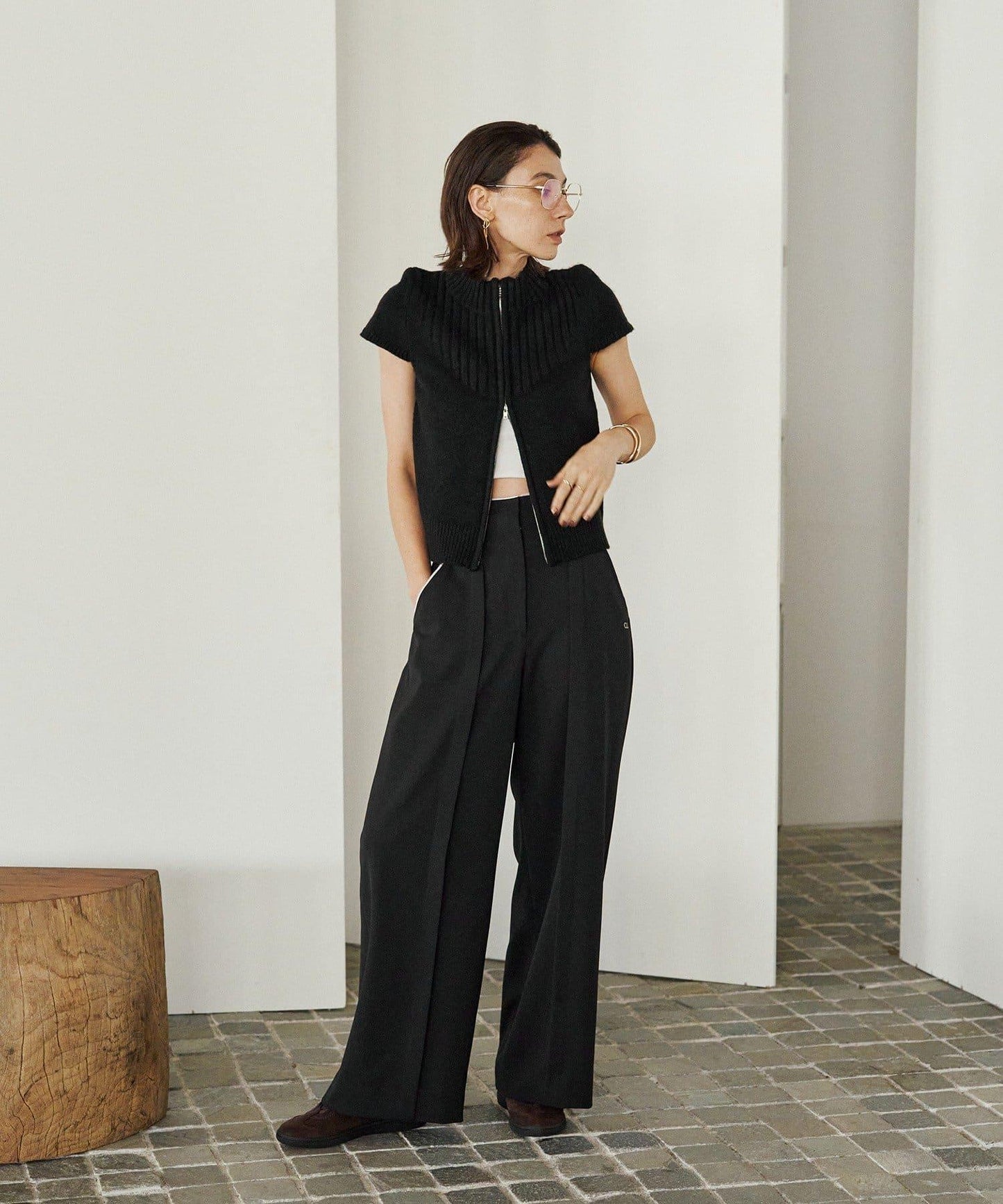 【CAPRICIEUX LE'MAGE】短袖拉鍊針織衫