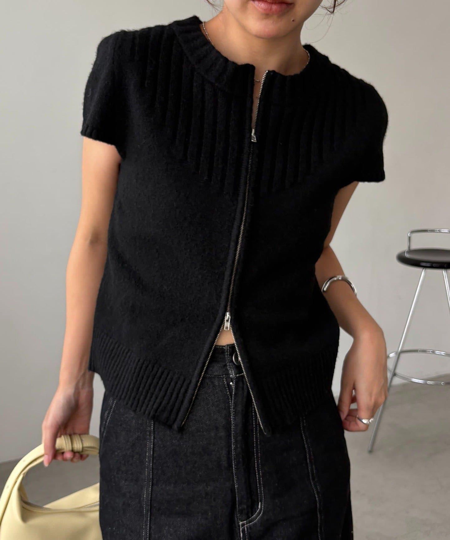 【CAPRICIEUX LE'MAGE】短袖拉鍊針織衫