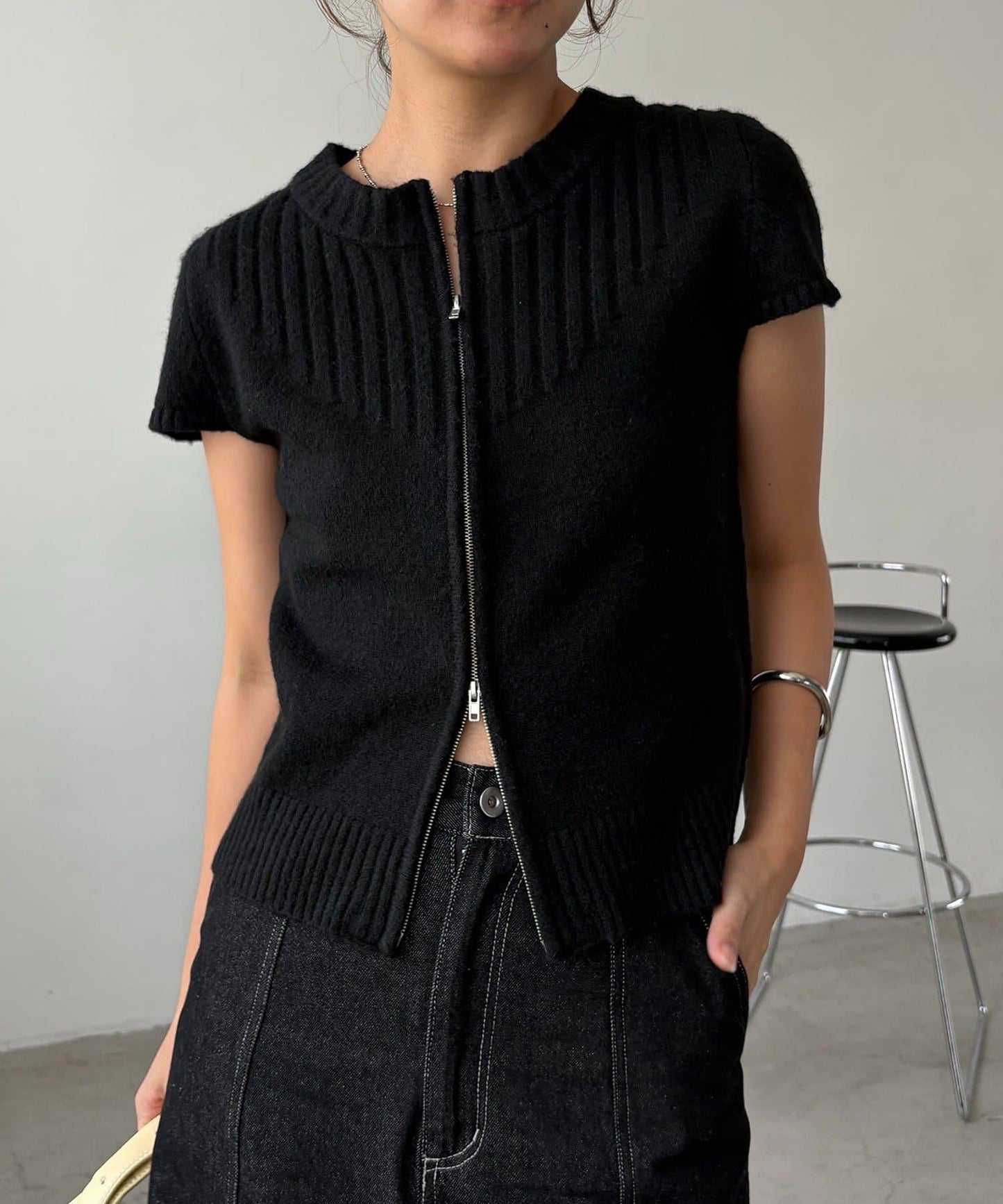 【CAPRICIEUX LE'MAGE】短袖拉鍊針織衫