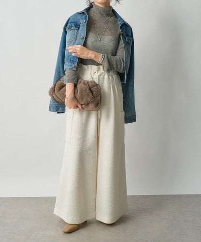 【打造時尚造型】剪裁粗花呢寬腿褲