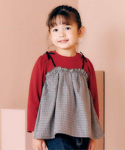 華夫格拼接喇叭袖上衣