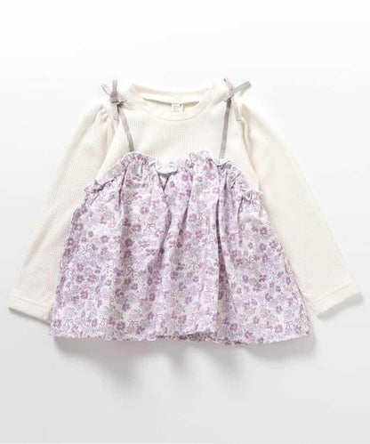 華夫格拼接喇叭袖上衣