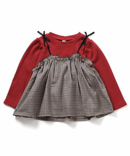 華夫格拼接喇叭袖上衣