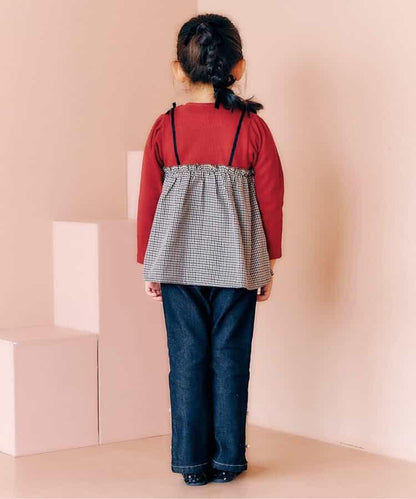 華夫格拼接喇叭袖上衣