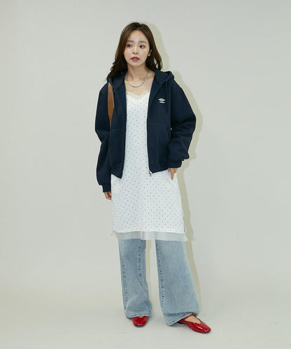 簡約刺繡拉鍊連帽衛衣