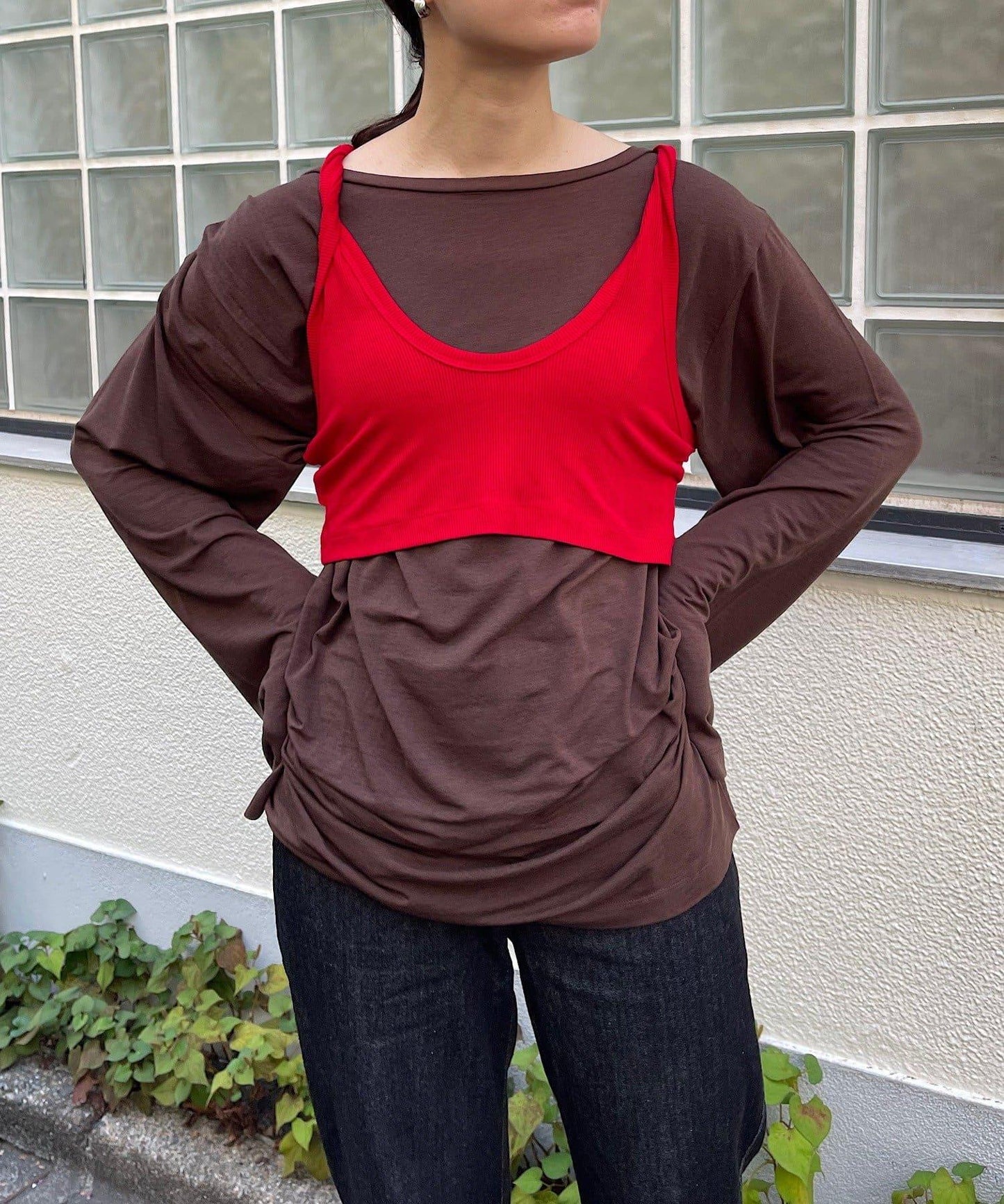 【Layering set】寬鬆T恤&扭結背心