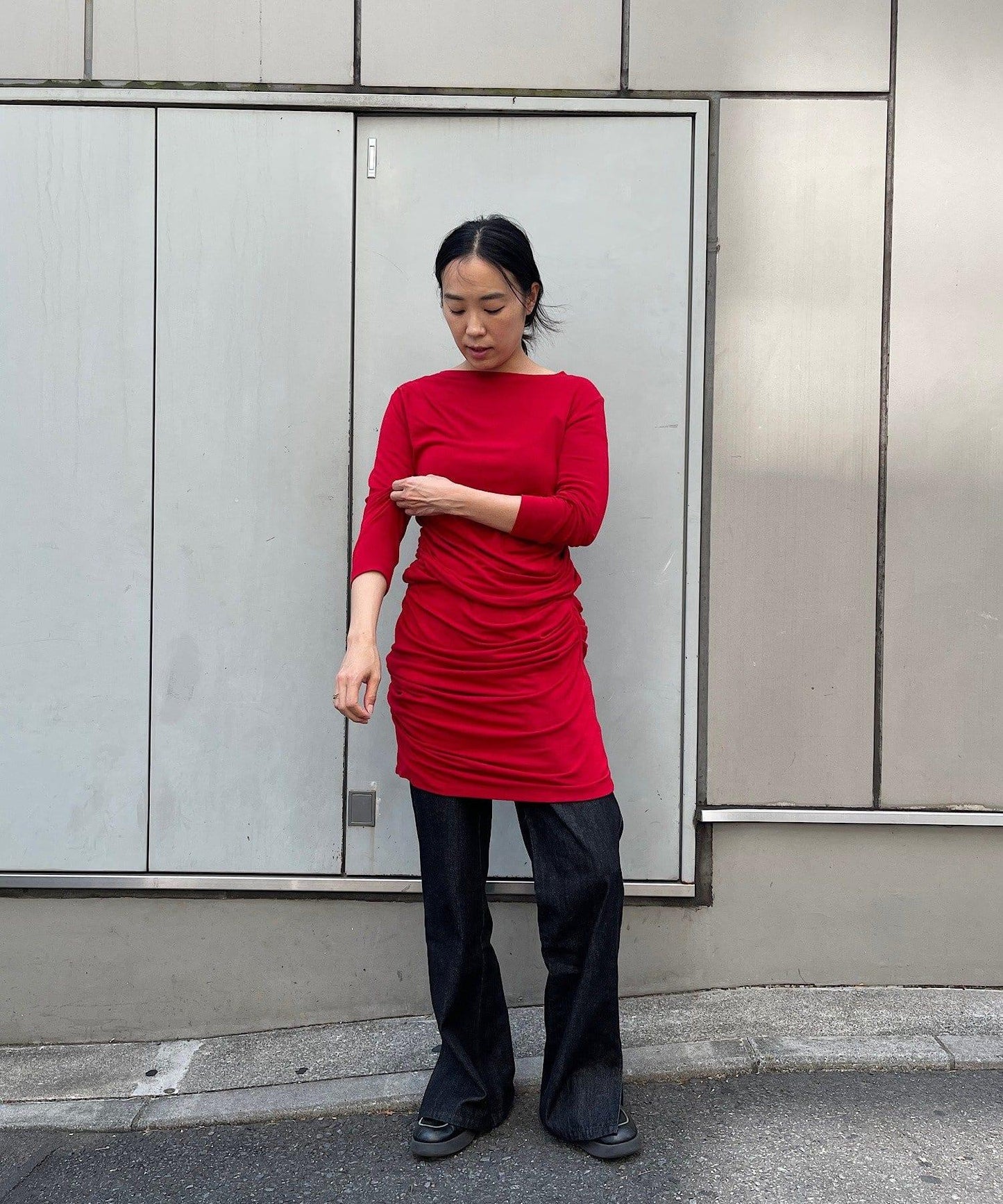 【疊穿套裝】褶皺T恤&半身裙