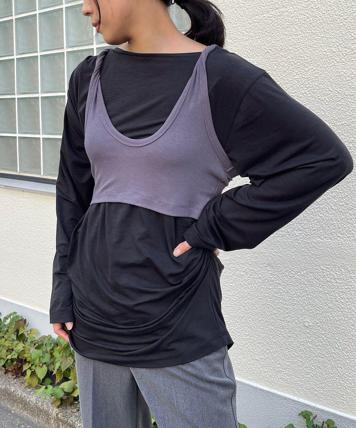 【Layering set】寬鬆T恤&扭結背心